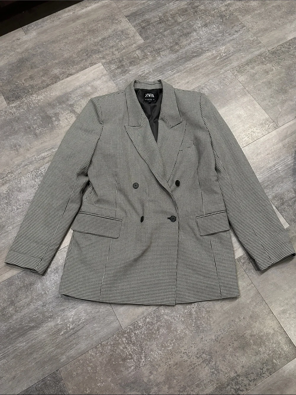 Zara Gingham Double Breasted Blazer
